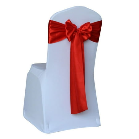 

Stretch self-tie satin bow tie strap chair back flower decoration banquet weddin Red