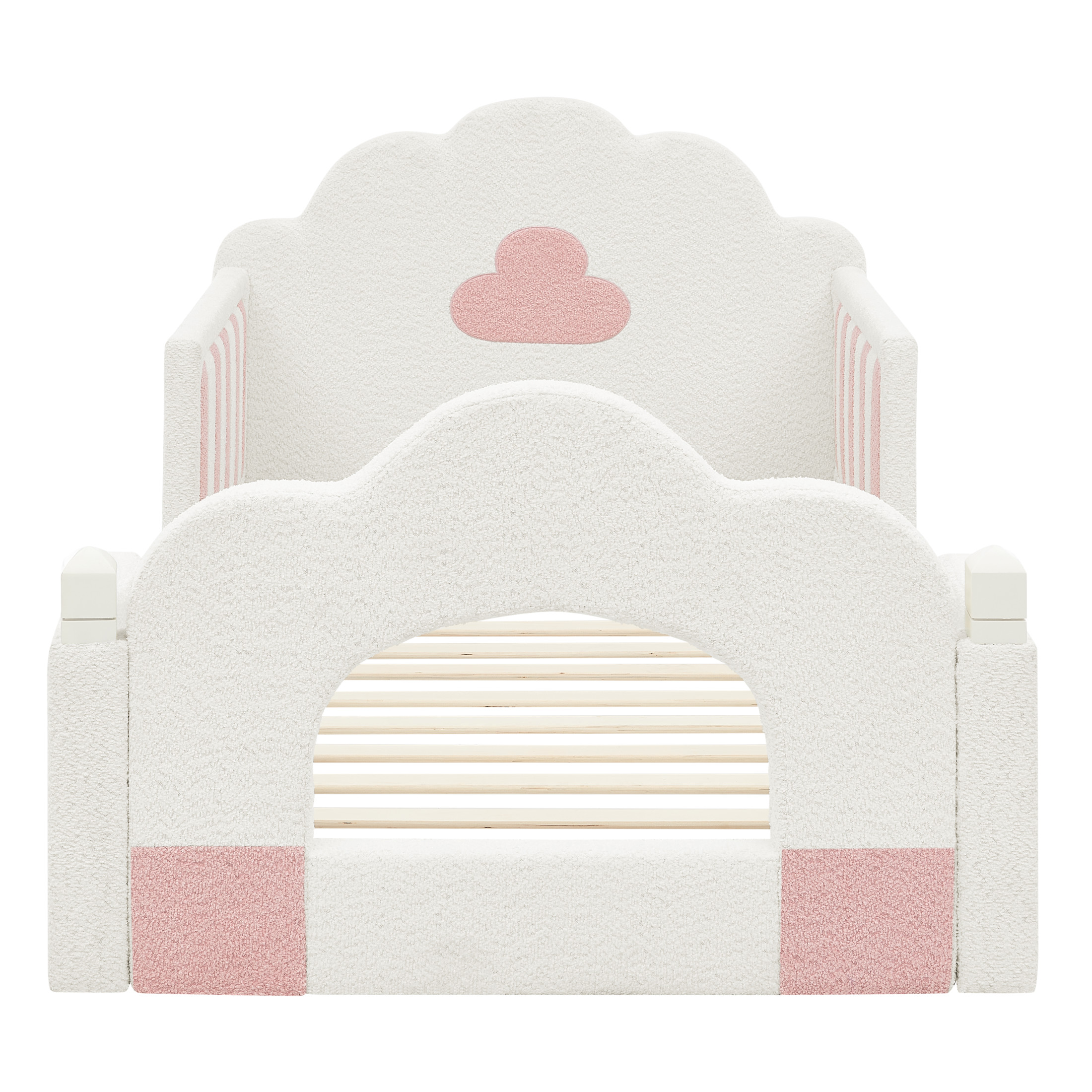 GDF Studio Arvion Twin Size Cloud Bed with Safety Guardrails & Solid Wood Frame, Boucle Fabric Upholstered Bed, White