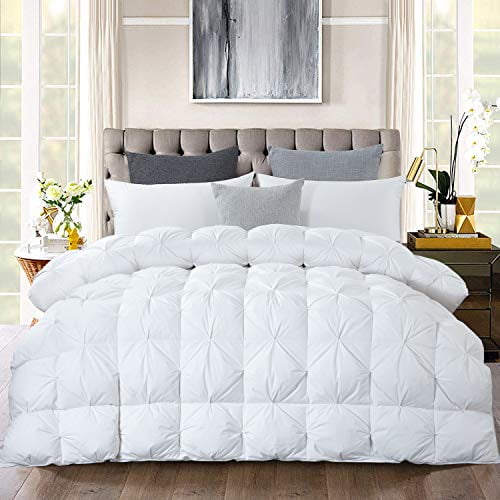 ROYALAY Feather and Down Comforter Queen Size Duvet Insert 100%Cotton Shell White with 8 Tabs Pinch Pleat Design Pinch Pleat, Queen,Grey 55oz Fill Weight