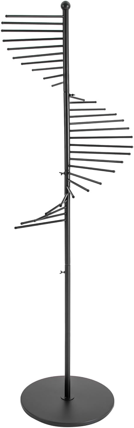 Black Freestanding Scarf Display Rack Spiral Scarf Display Stand, Metal Scarf Racks Commercial Hijab Organizer Belt Pants Hanger for Clothing Store Home-17x67In