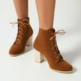 thumbnail image 2 of Womens Dress Combat Boots Fall Winter Suede Fake Wooden Chunky High Heels Lace up Dressy Short Ankle Booties, 2 of 9