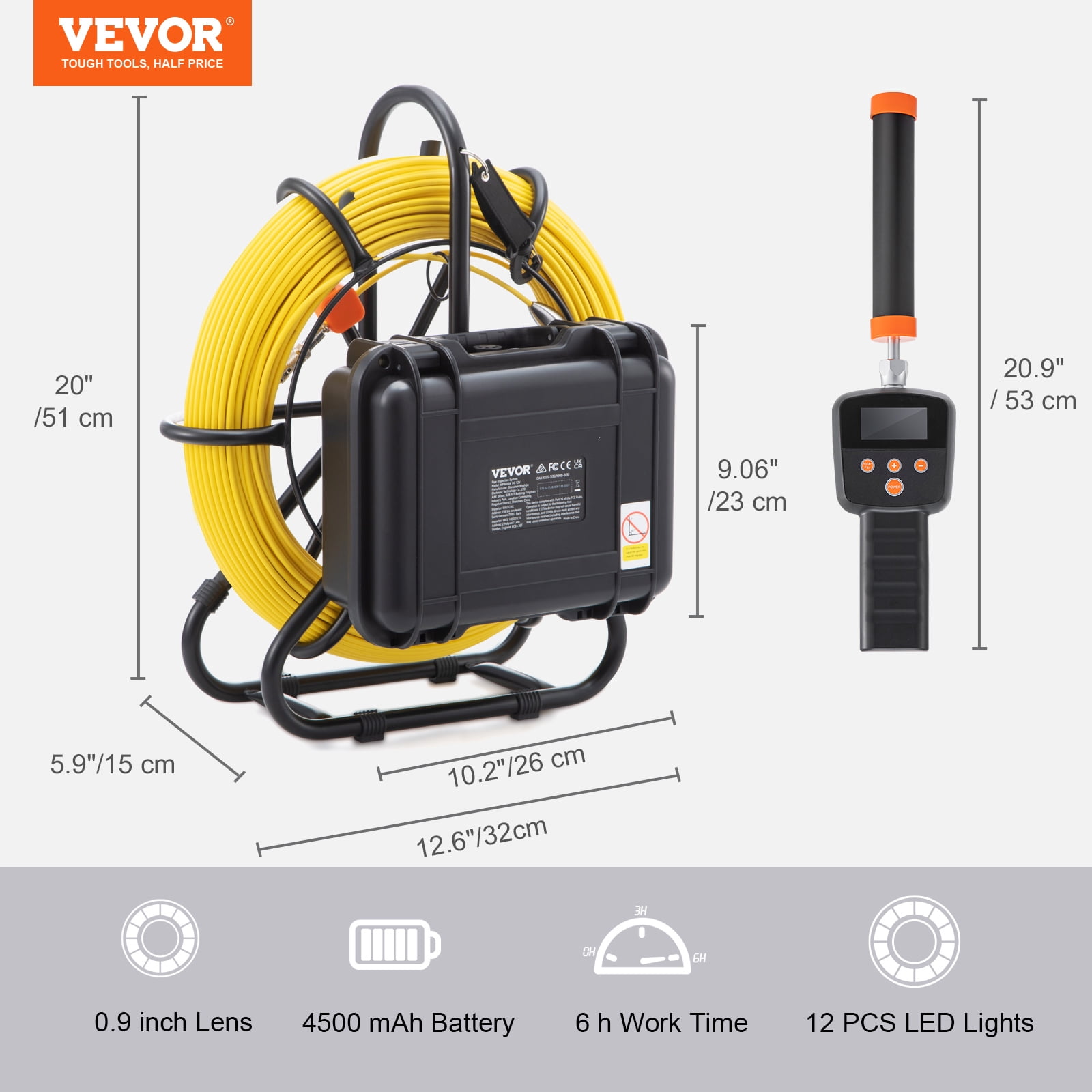 BENTISM Sewer Camera Pipe Inspection Camera w/ 512hz Sonde 9in 720p Screen 164 ft