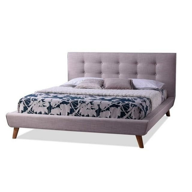 Natural Greige Tufted Upholstered Full Platform Bed in Beige