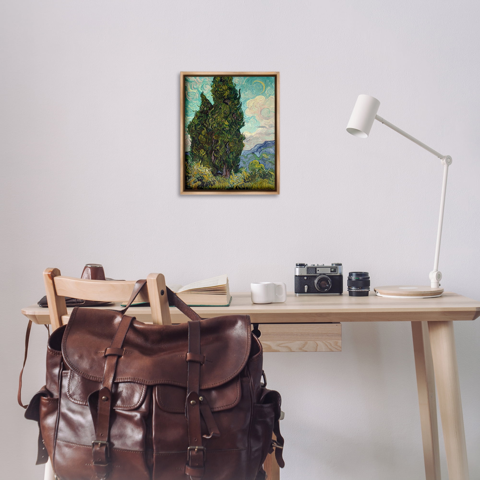 Stupell Industries Van Gogh Cypress Landscape Landscape & Nature Painting Brown Floater Framed Canvas Art Print Wall Art, 17 x 21