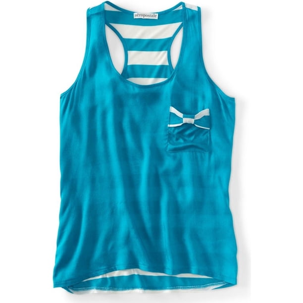 Aeropostale - Camiseta sin mangas tejida con lazo a rayas para mujer, verde, extragrande