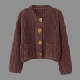 thumbnail image 3 of TGSLY Fall Button Down Sweater for Women Warm Soft Crew Neck Long Sleeve Chunky Knit Cropped Cardigan Loose Casual Solid Color Coat with Pockets L, 3 of 8