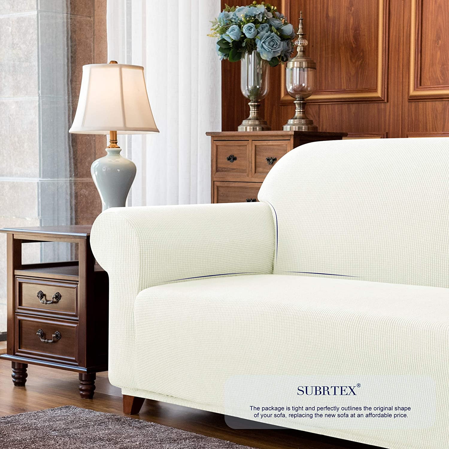 Wehilion One Piece High Stretch Couch Cover, Large Sofa Slipcover, fit seat, Machine Washable Spandex Jacquard Fabric, Non-Slip Furniture Protector