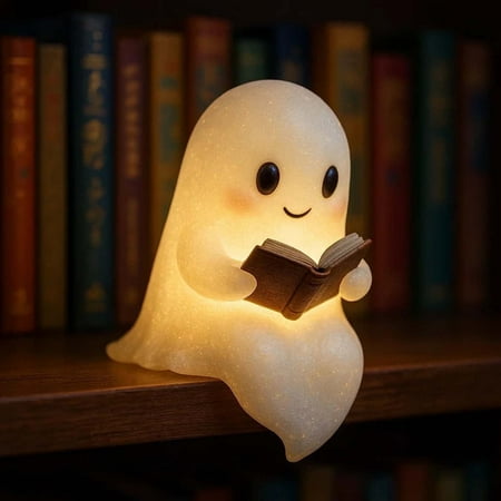 Halloween Decorations for Home Cute Ghost Reading Book Lamp Halloween Light Up Ghost Statue Night Light House Mantel Decor for Home Ghost Warm Lighted Indoor Figurine Lamps for Party 6inch