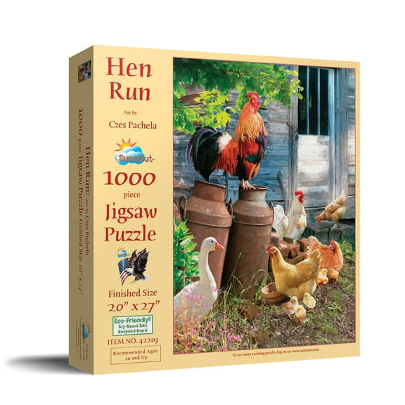 SUNSOUT INC - Hen Run - 1000 pc Jigsaw Puzzle by Artist: Czes Pachela - Finished Size 20" x 27" - MPN# 42203