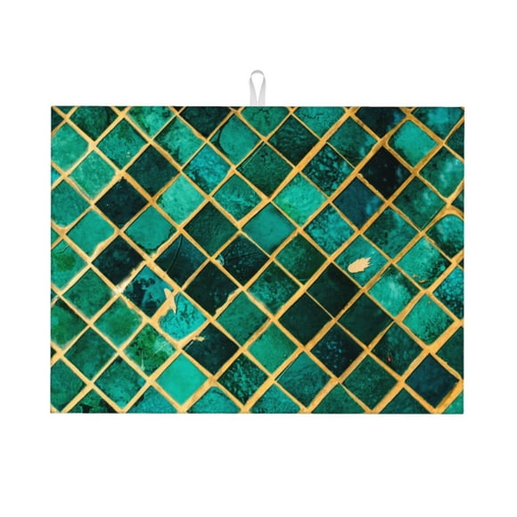 Fotbe Green Mosaic Glass Alfombrilla de Secado para Cocina con Estampado, 18x24 Pulgadas