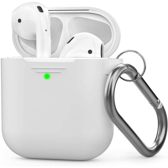 AhaStyle Silicone Case Cover [Front LED Visible] Compatible with AirPods 2 (with Carabiner) (White)