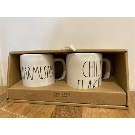 Rae Dunn PARMASEAN CHILI FLAKES Shakers Ivory with Black LL lettering