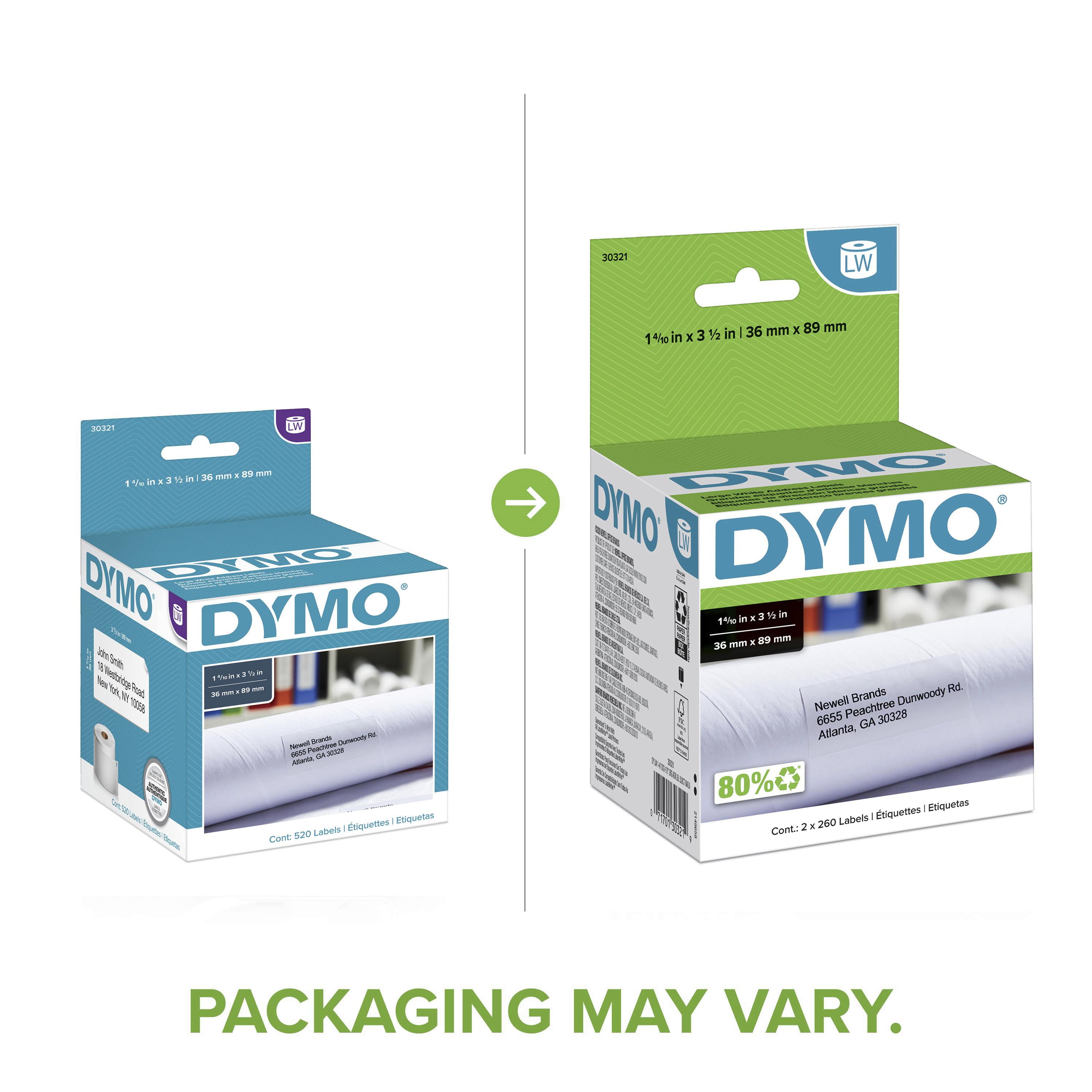 DYMO LW Large Mailing Address Labels for LabelWriter Label Printers, White,  1-4/10'' x 3-1/2'', Large, 2 rolls of 260