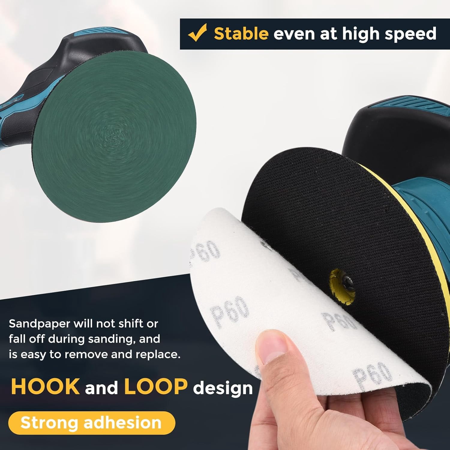 FRKSMD-50 Pcs 3 Inch Sanding Disc 80 Grit Hook and Loop Sandpaper Random Orbital Sander Pads for Woodworking, Metal, Stone Grinding and Polishing, Green, Zirconia