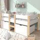 thumbnail image 1 of [NOVEDAD]Cama cama infantil con cajón y anticaída, madera maciza de pino-90x190 cm-blanco y roble esquí esquí Gafas de esquí, 1 of 5