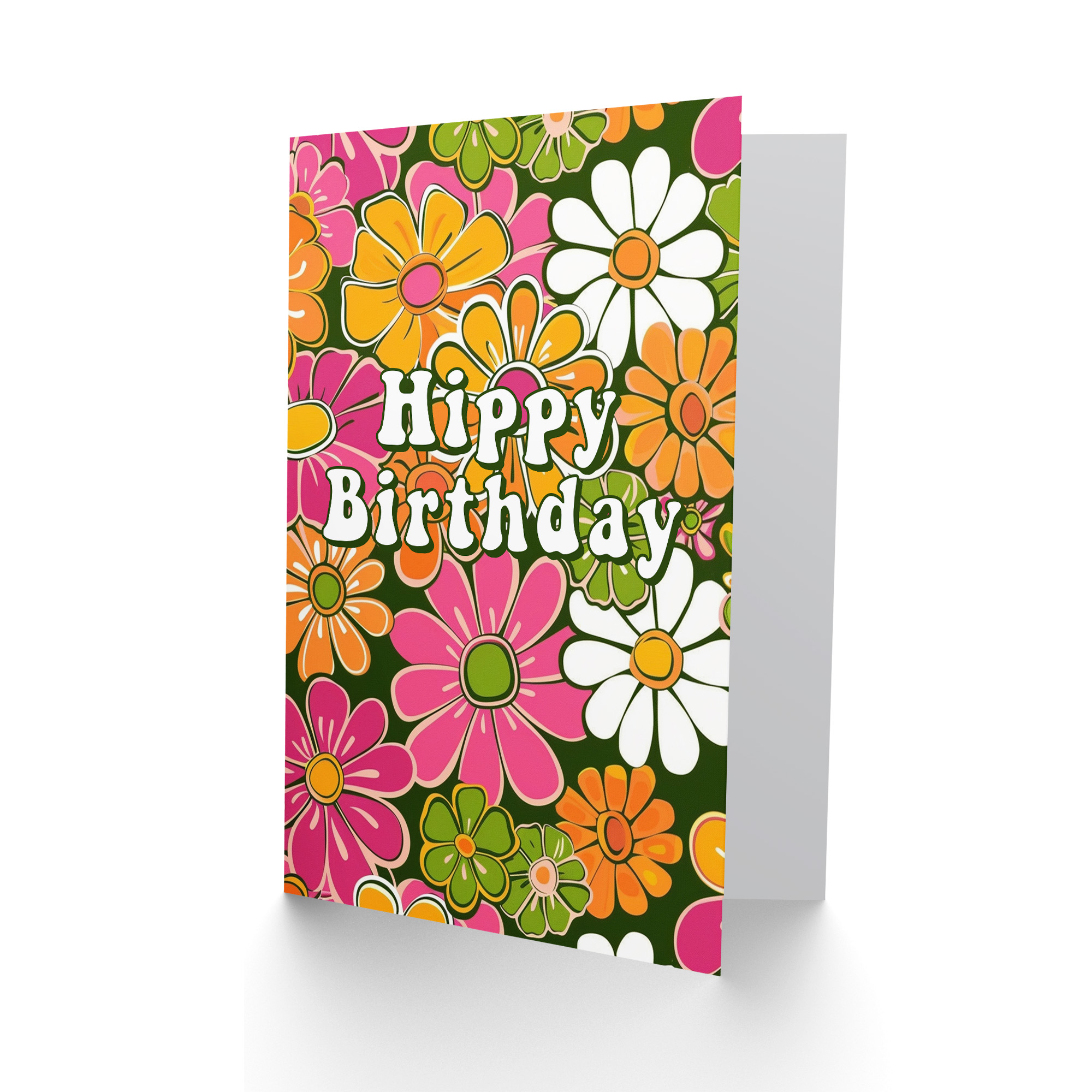 Artery8 Hippy Flower Power Green Pink Orange Retro Floral Blank