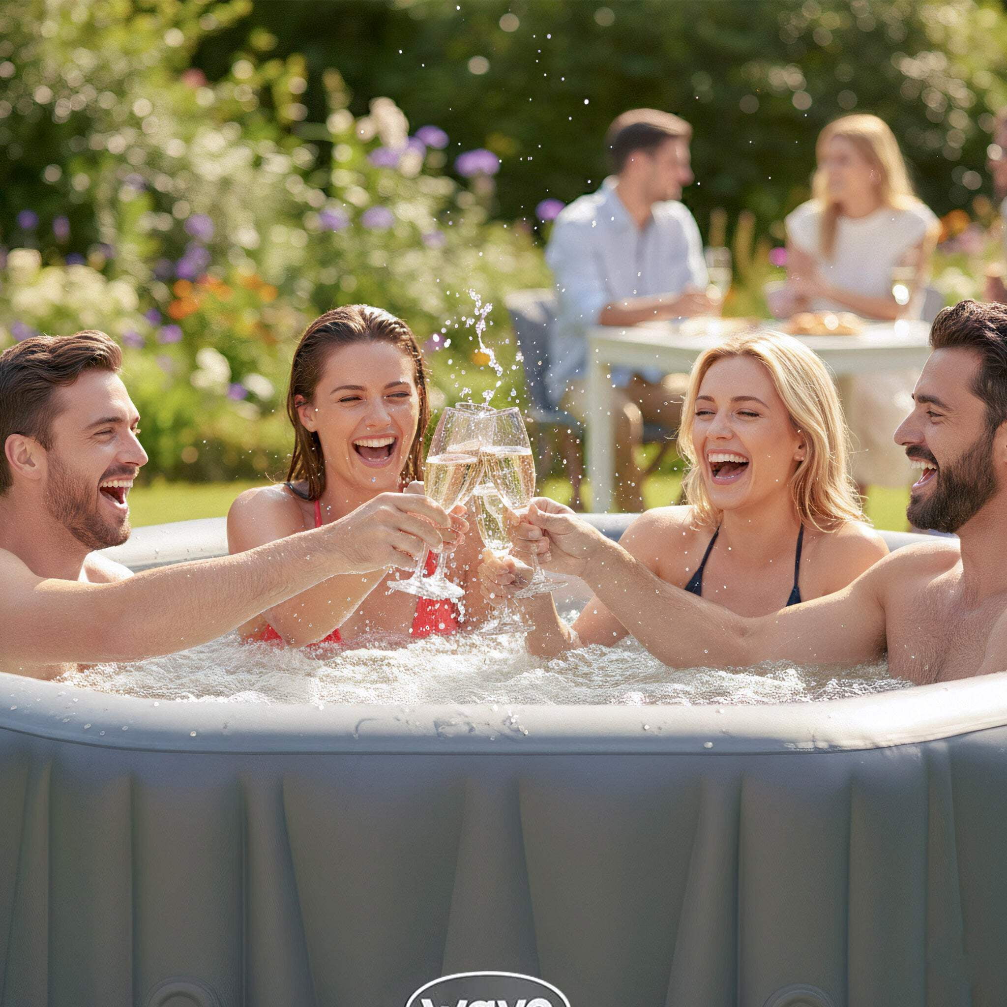 Wave Aegean 6-Person Inflatable Hot Tub | Integrated Eco Heater | 130 Aquajet Massage System | Anti-Freeze Protection | Quick 15-Minute Setup | Dark Gray