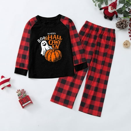 

ERTUTUYI Funny Pumpkin Skeleton Plaid Print Long Sleeve T Shirt Top And Pants Holiday Family Matching Pajamas Outfit Black 130