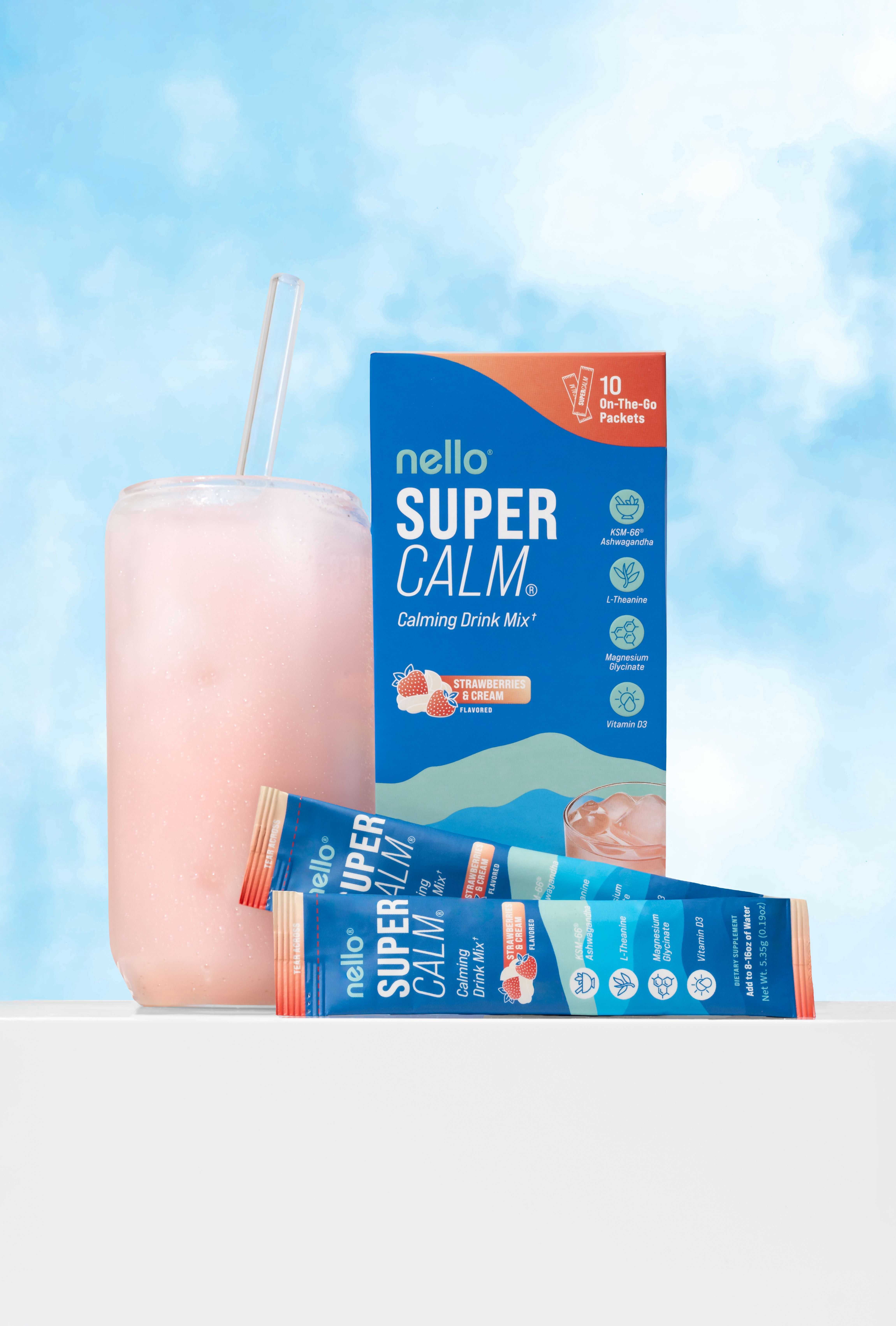 Nello Supercalm Calming Drink Mix Packets, Strawberries & Cream, 1.5 oz, 10 Count