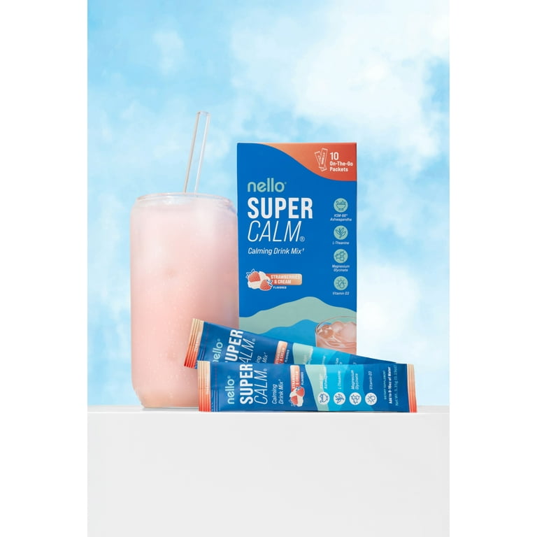 Nello Supercalm Calming Drink Mix Packets, Strawberries & Cream, 1.5 oz, 10 Count