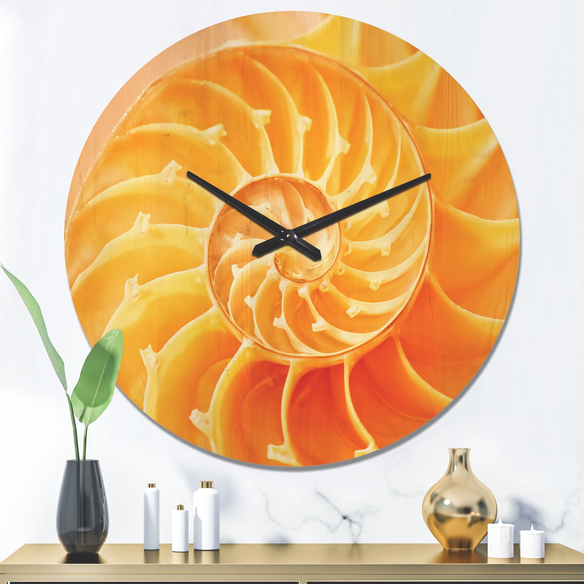 Designart 'Close Up Yellow Nautilus Shell' Modern Wood Wall Clock