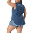 thumbnail image 4 of Agnes Orinda Women's Plus Size Button Up Frayed Hem Shacket Sleeveless Pockets Denim Jean Jacket Vest, 4 of 5