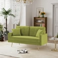 thumbnail image 2 of Modern Loveseat Couch, 61”Mid-Century Velvet Upholstered Sofa, 2 Seater Sofá Chairs with Golden Metal Tapered Legs, 2 Toss Pillows for Home Office Apartment Small Spaces, Olive Green, 2 of 8