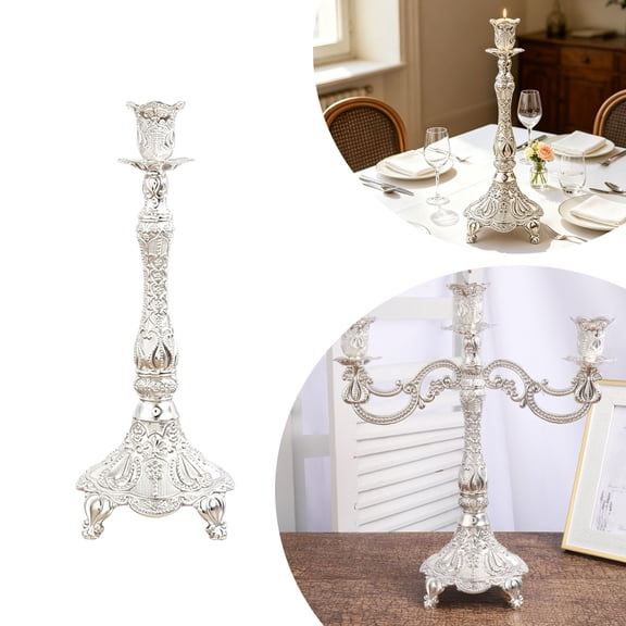 Candlestick Holders Vintage Silver Metal Pillar Candle Stand 10.6 Inch Elegant Alloy Candelabra Set for Table Centerpieces Wedding Party Home Dining Decor