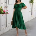 thumbnail image 7 of KICILVS Victorian Dress for Women Color Block Square Neck Bell Sleeve Tie Front Flared Maxi Length Party Dress Gown Green, 7 of 7