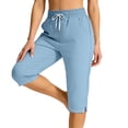 thumbnail image 6 of VBVC Women's Drawstring Elastic Waist Shorts , Lightweight Athletic Cropped Trousers For Women, Ladies' Side Split Hem Shorts with Pockets,Blue,S-2XL, 6 of 10