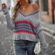 thumbnail image 5 of Blusa adelgazante de empalme de punto de manga larga para mujer Suéteres con cuello en V Pompotops hdfakjf11554, 5 of 8