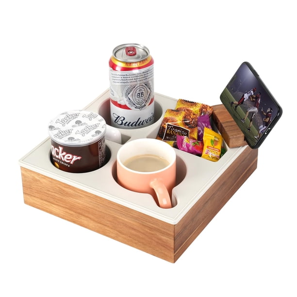 Soporte para sofá y taza Hitseon Handy, silicona, madera de acacia, color blanco
