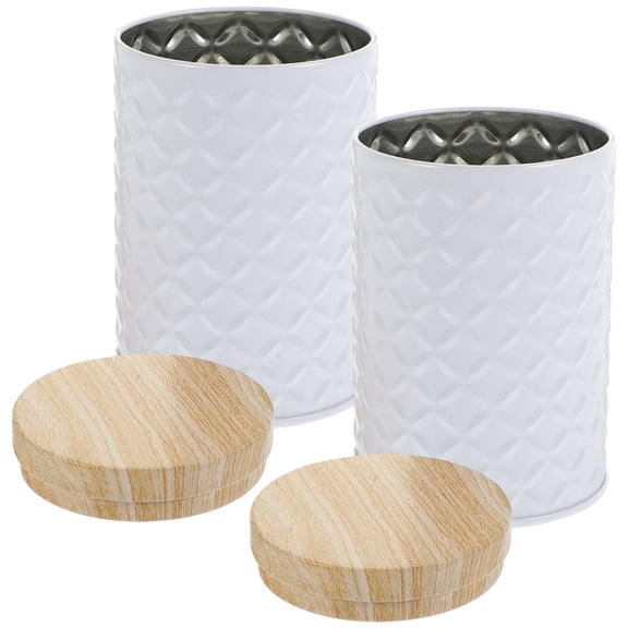 STOBOK Set of 2 White Coffee Canisters with Sealed Tinplate Lids, Airtight Food Storage Containers for Kitchen