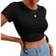 thumbnail image 4 of Camiseta Corta Delgada Para Mujer, Color Puro, Camiseta De Manga Corta Para Mujer, Cordón Lateral Fruncido, Cuello Redondo Elegante Para Fiestas Cergrey Negro M, 4 of 6