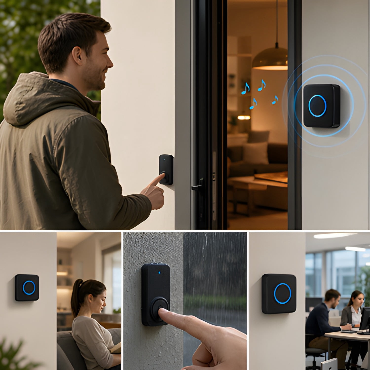 Wireless Doorbell Kit 1000ft Long Range, 2 Transmitters & 1 Receiver, 48 Ringtones IP54 Waterproof Door Bell with LED Silent Mode for Home Classroom Office Shop