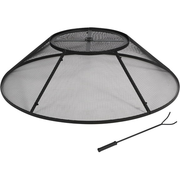 Lineslife Fire Pit Spark Screen 36 Inch Round with Removable Lid, Heavy Duty Collapsible Outdoor Fire Pit Mesh Screens, Metal Firepit Cover for Patio Backyard Beach RV Camping, Black