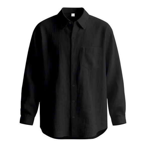 LNWUY Mens Button Down Shirt Cotton Linen Shirts Casual Solid Color Long Sleeve Shirts Collared Hippie Beach Tops Black XXL