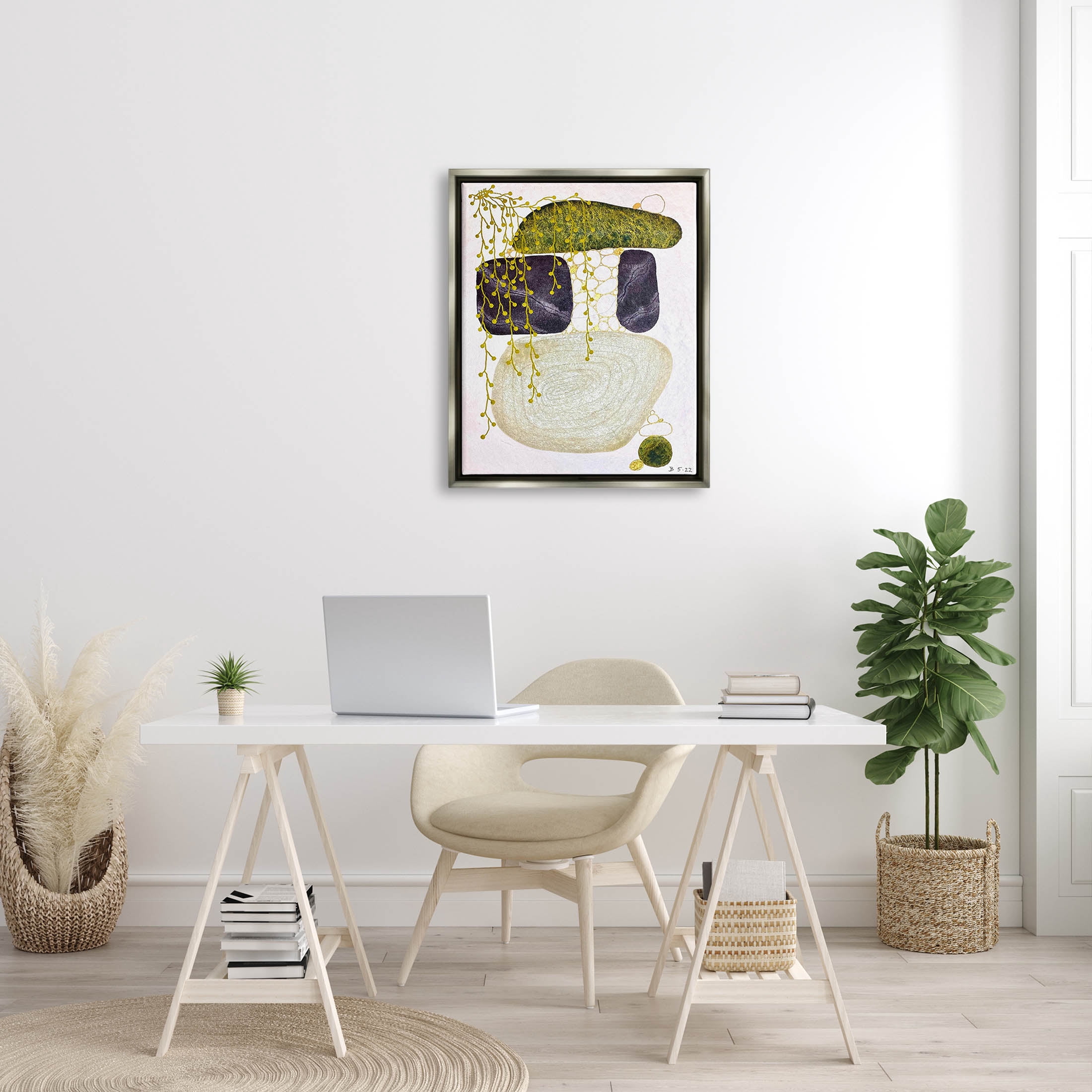 Botanical Mossy Rock Shapes Abstract Graphic Art Luster Gray Framed Art Print Wall Art