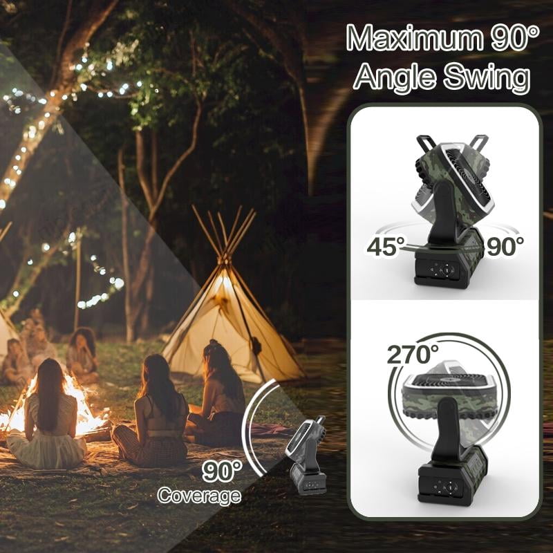 2025 Upgraded 30000mAh Camping Fan，Portable Rechargeable Fan with LED Lights and 270° Rotating Shaft, Remote Control Oscillating Table Fan for Tenting Trips and Family Multi-Purpose Outdoor