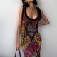 thumbnail image 1 of Tie Dye Bodycon Dress U Neck Ladies Elegant Dress Lace Up Printed Party Clothing Hugtrwg Para estrenar, 1 of 9