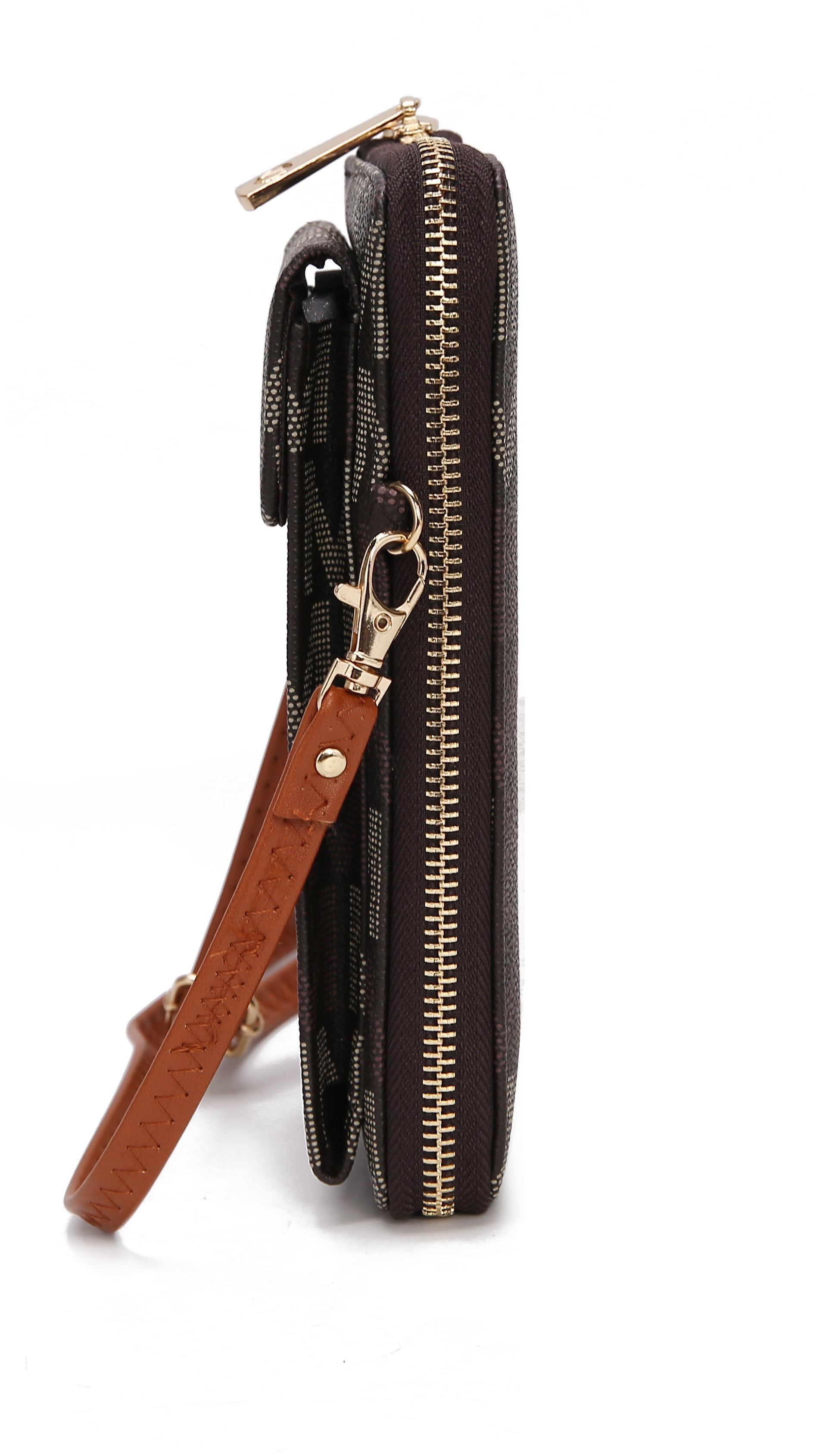 MKF Collection Vegan Leather Women's Phone Wristlet Wallet Bag, Crossbody Purse Handbag by Mia K - Brown