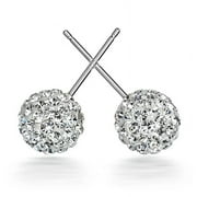 AIDAIL 925 Sterling Silver 10mm Pave Crystal Disco ball Earrings Stud Silver for Women Shamballa Inspired