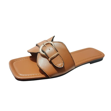 

PEASKJP Sandals for Women Dressy Summer Wide Width Womens Flats Sandals Open Toe Slippers Flip Flops Shoes Summer Casual Comfortable Sandals (Brown 7)