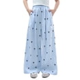 thumbnail image 2 of Girls Cute Bow Print Wide Leg Pants, Elastic Waist Loose Casual Trousers with Pockets Blue 5-6Y, 2 of 9