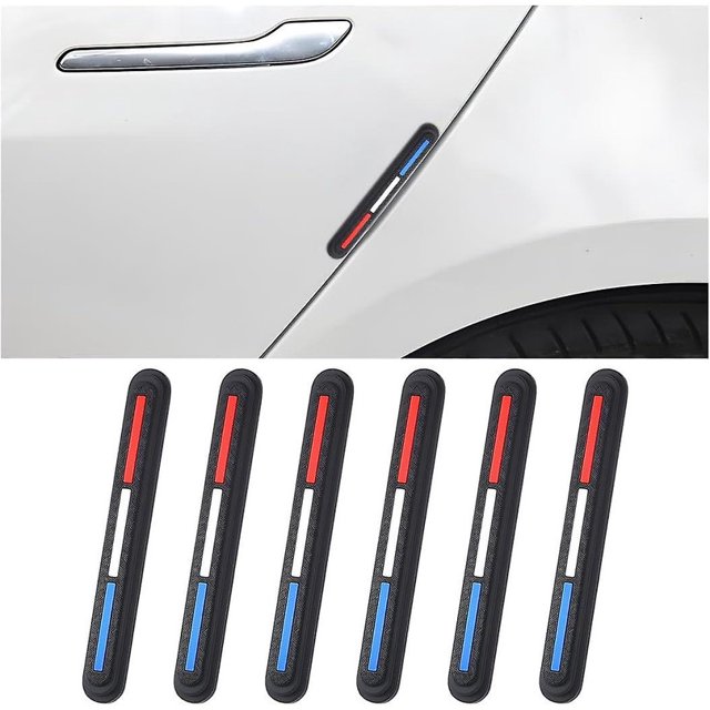 (Rojo-Blanco-Azul) 6 piezas de tiras anticolisión para automóvil, tira de protección anti-roce para parachoques, protección de borde de espejo retrovisor de automóvil, puertas anti-roce para Al