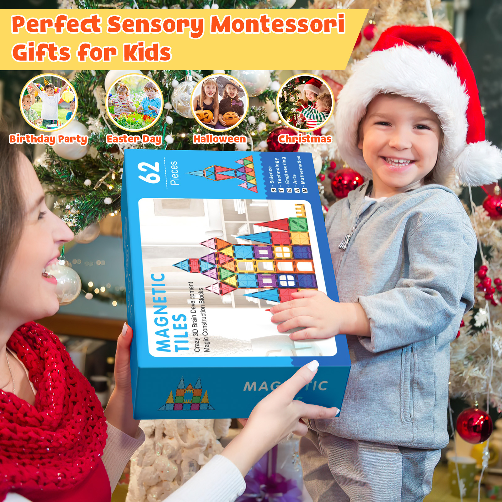 IYHN Magnetic Tiles Building Blocks, 62 Pieces, Ages 3+ photo 7