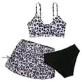 thumbnail image 3 of Pandaie Girls Swimsuits 3 Piece Bathing Suit Leopard Print Bikini Set with Cover Up Skirt High Waisted Summer Beach Swimwear 7-8 Years Black, 3 of 7