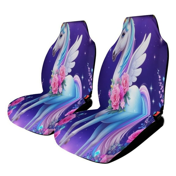 Unicorn with Floral Wings Car Seat Covers,Universal Auto Front Seats Protector Fits for Car,SUV Sedan,Truck