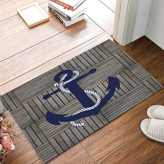 Retro Nautical Anchor Mats for Front Door Entry Front Porch Doormat Non-Slip Carpet Rugs Floor Mat Decorative for Home Bathroom Kitchen Indoor 16x24 Inch