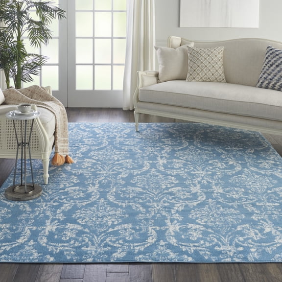 HomeRoots 522169 8 x 10 ft. Blue Damask Power Loom Area Rug